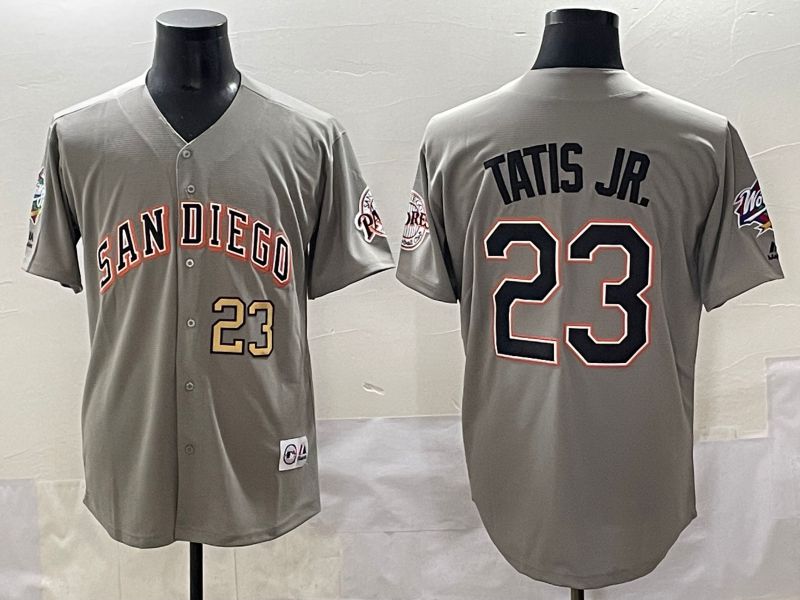 Men 2025 San Diego Padres #23 Tatis jr Grey Throwback Game Nike MLB Jersey style 3